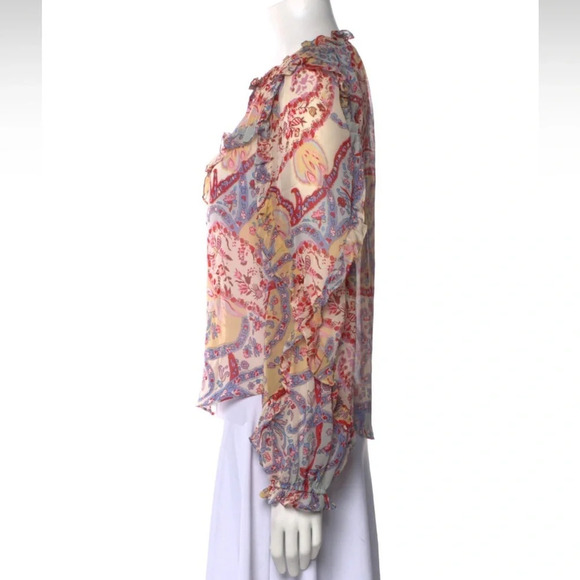 Veronica Beard Andri Paisley Print Silk Chiffon Ruffle Sleeve Sheer Blouse 2 - Picture 7 of 12